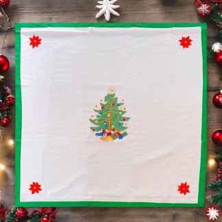 Christmas square table cloth - Pine tree embroidery with green border (size 130cm)